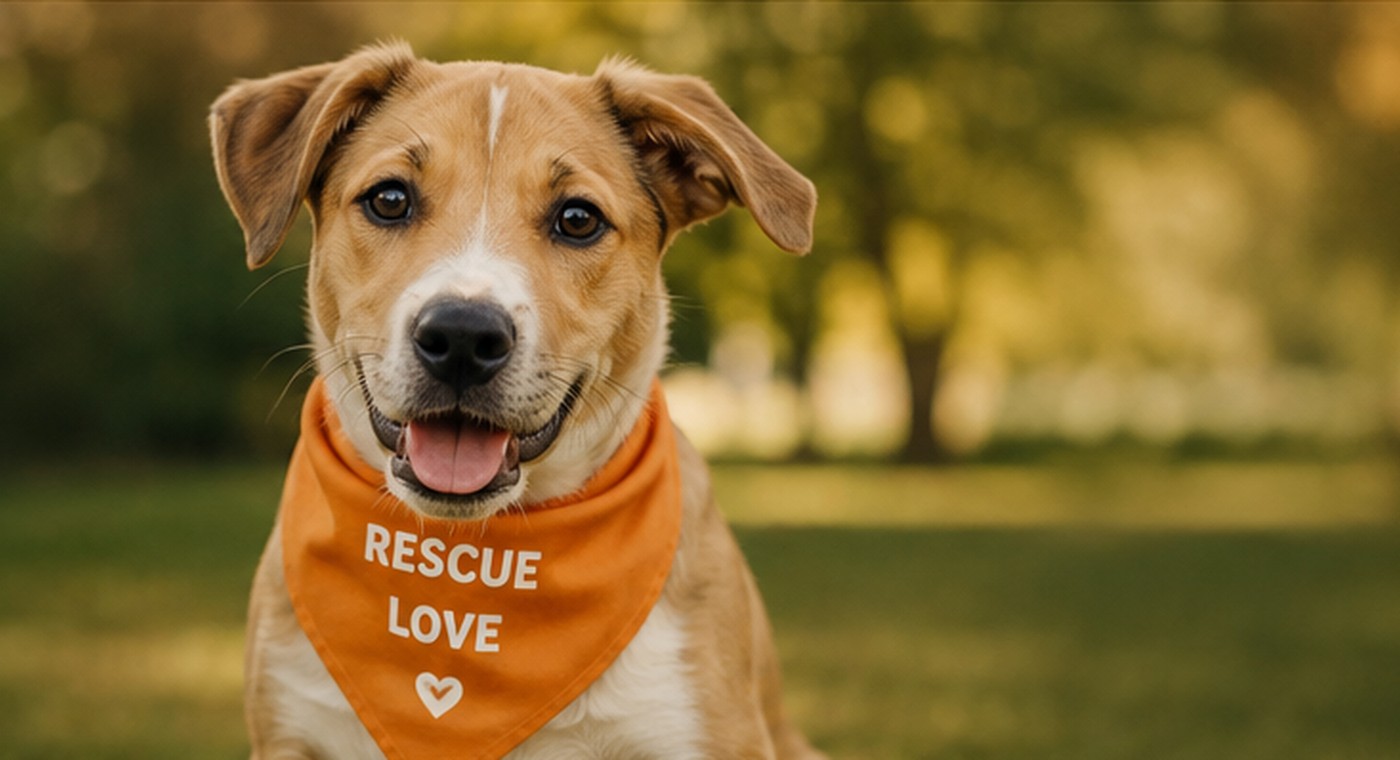 Happy rescue dog outdoors